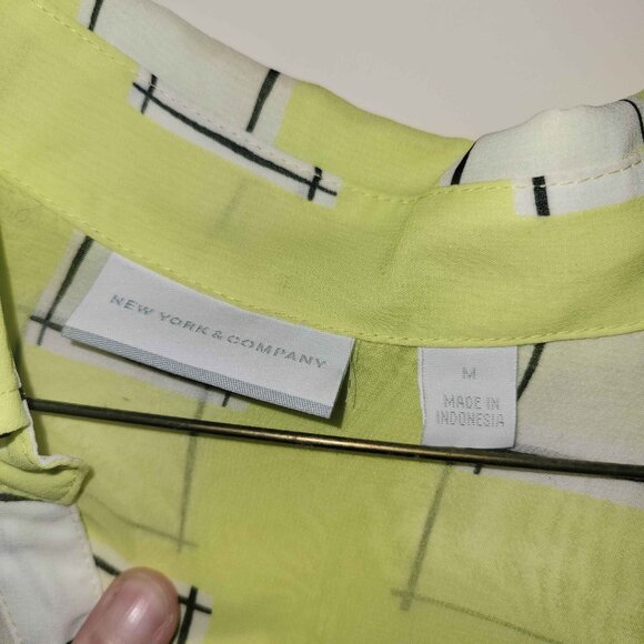 New York & Company Neon Yellow Sheer Blouse - Picture 2 of 3